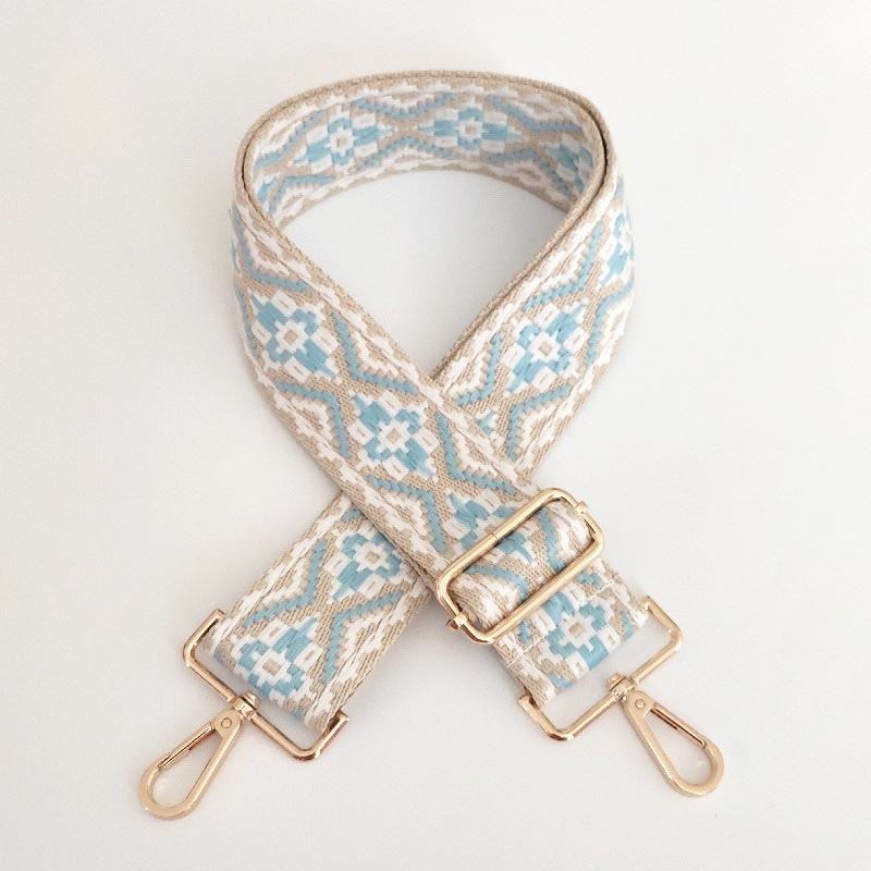 Buddha Stones Multicolor Embroidered Shoulder Bag Straps Bag Straps BS White Light Blue Beige