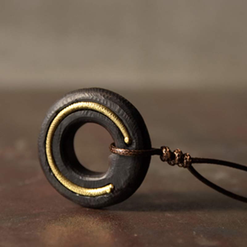 Buddha Stones Zen Circle Ebony Wood Peace Calm Necklace Pendant Necklaces & Pendants BS 8