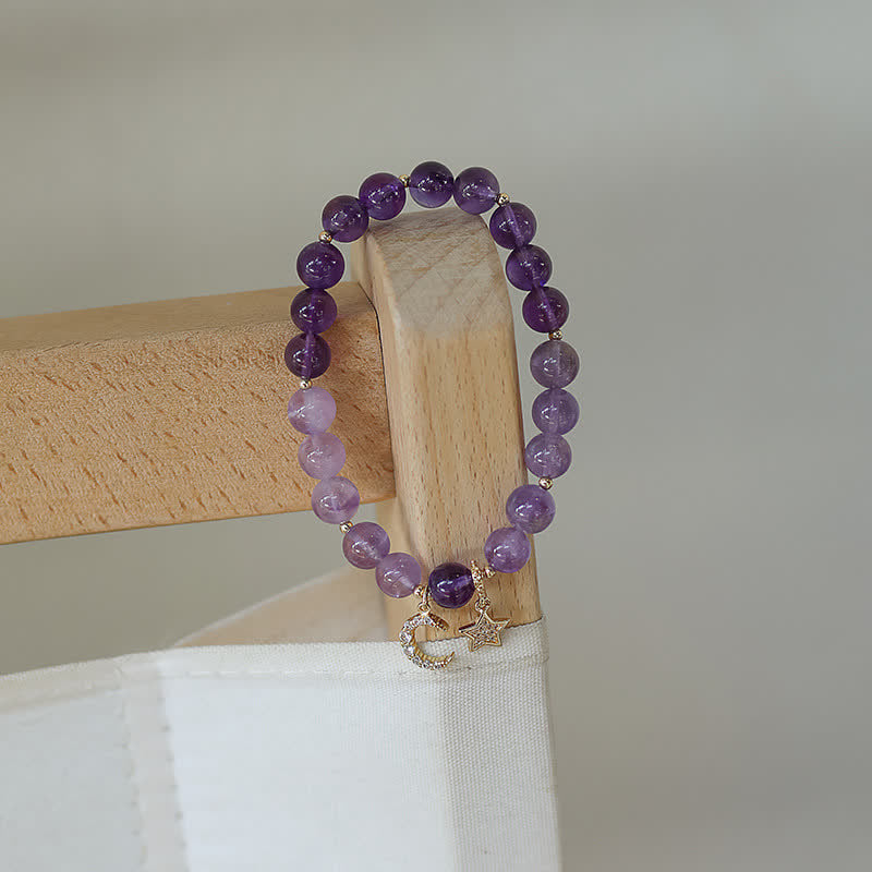 Buddha Stones Amethyst Crystal Moon Star Healing Bracelet Bracelet BS 5