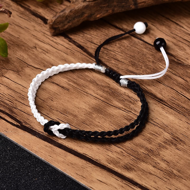 Buddha Stones Handmade Black White Rope Braided Healing Bracelet Bracelet BS 17cm