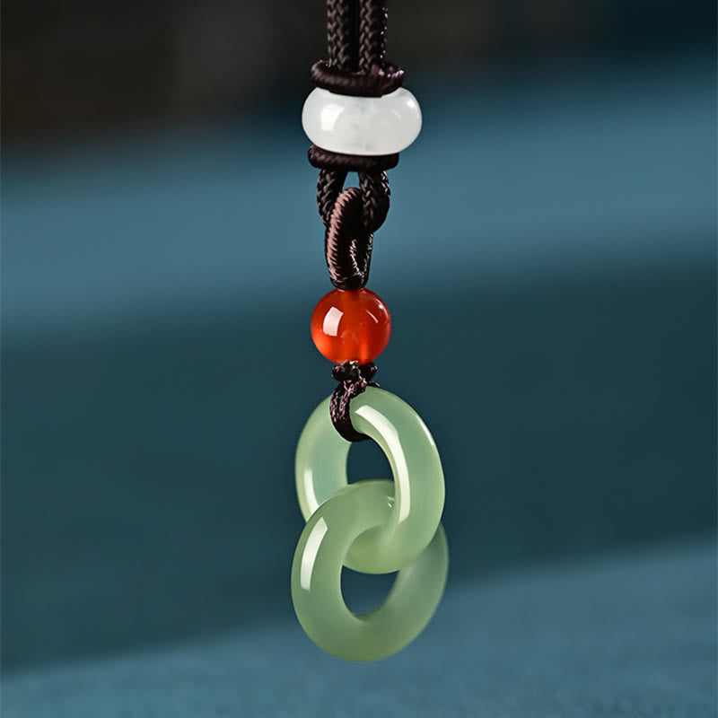 Buddha Stones Natural Hetian Cyan Jade White Jade Double Peace Buckle Success Necklace Pendant Necklaces & Pendants BS Hetian Cyan Jade(Success♥Healing)