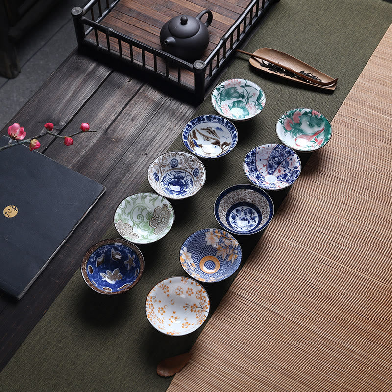 Buddha Stones Flowers Fu Character Mountains Lotus Cherry Blossoms Ceramic Teacup Kung Fu Tea Cup Cup BS 49