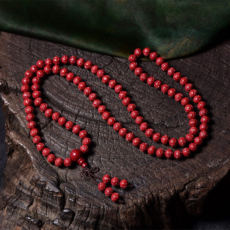 Buddha Stones 108 Mala Beads Cinnabar Om Mani Padme Hum Pattern Engraved Blessing Bracelet Mala Bracelet BS 6mm*108 Om Mani Padme Hum