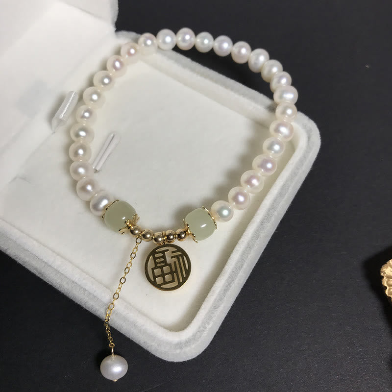 Buddha Stones Natural Pearl Hetian Jade Happiness Wisdom Bead Bracelet Bracelet BS 5