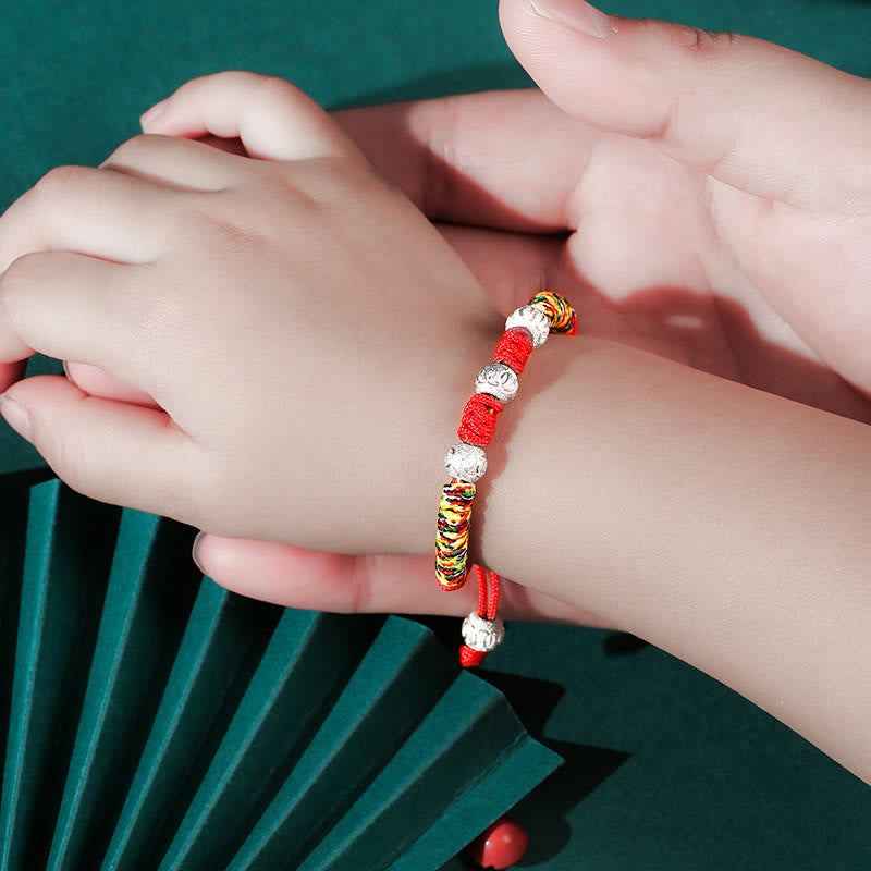 Foviel 925 Sterling Silver King Kong Knot Multicolored Red String Strength Handmade Braided Kids Child Bracelet
