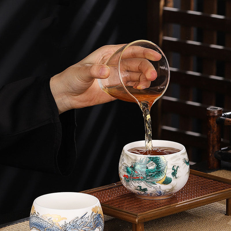 Buddha Stones Dragon Cicada Bamboo Deer Crane Lotus Plum Flower Ceramic Teacup Kung Fu Tea Cup Bowl 185ml Cup BS 4