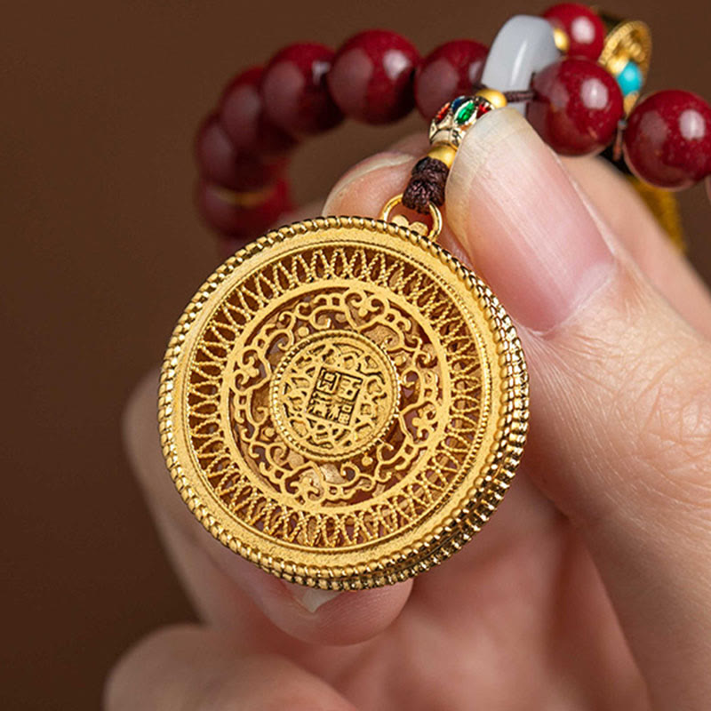 Buddha Stones Natural Cinnabar Wish Ruyi Peace Blessing Car Hanging Decoration Car Hanging Decoration BS 7