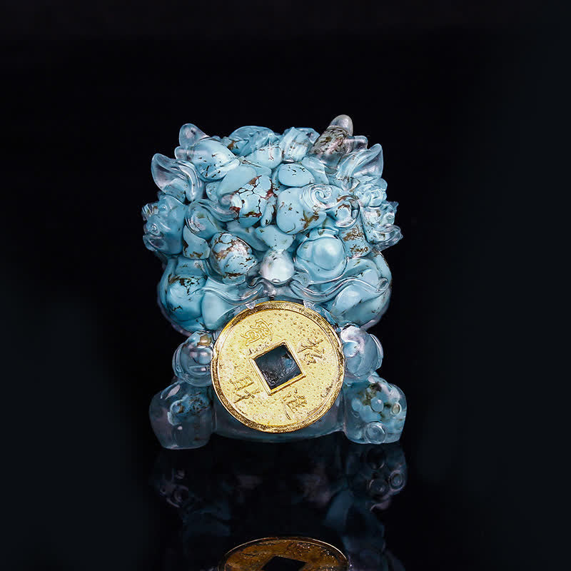 Buddha Stones Handmade Cute PiXiu Gold Coin Crystal Fengshui Energy Wealth Fortune Home Decoration Decorations BS Turquoise