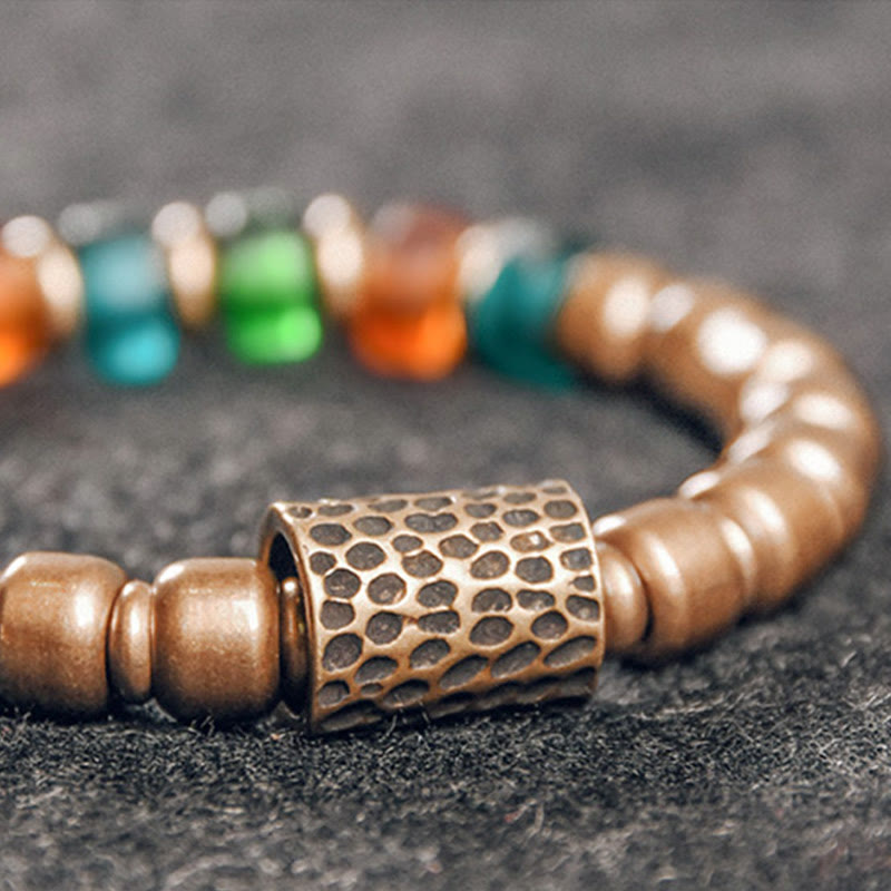 Buddha Stones Tibetan Colorful Glass Beads Copper Wealth Bracelet Bracelet BS 11