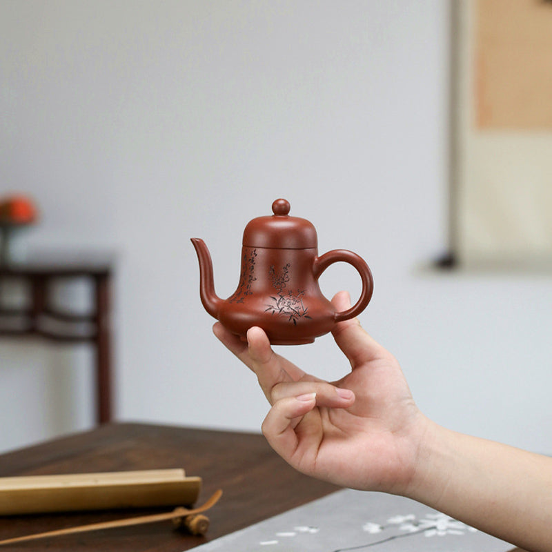 Buddha Stones Vintage Bamboo Peach Blossom Purple Clay Kung Fu Teapot Teapot BS 21