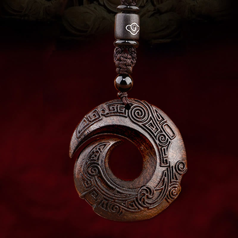 Foviel Small Leaf Red Sandalwood Ebony Wood One's Luck Improves Design Patern Protection Necklace Pendant