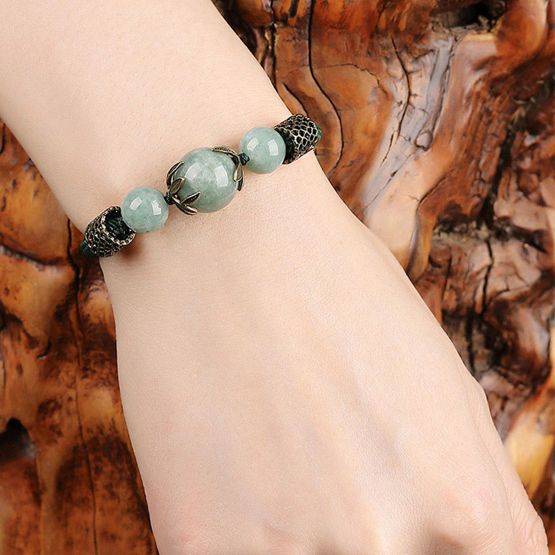 Buddha Stones Handmade Green Rope Luck Jade Bead Prosperity Bracelet Bracelet BS 4