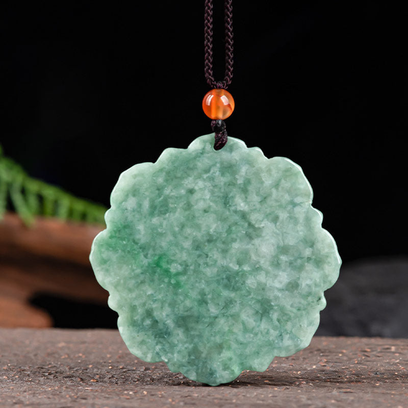 Buddha Stones Lotus Pattern Jade Luck Prosperity Necklace Pendant Necklaces & Pendants BS 6