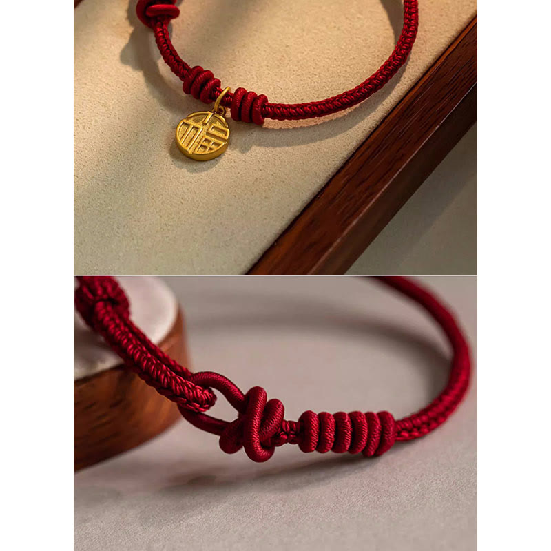 Buddha Stones Handmade Eight Thread Peace Knot Fu Character Charm Luck Happiness Red Rope Bracelet Bracelet BS 6