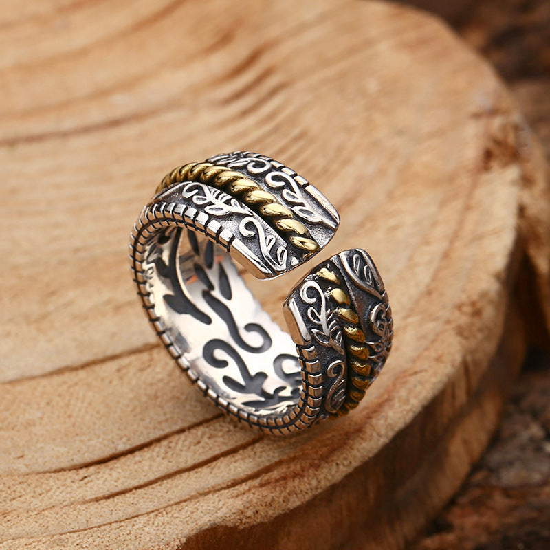 Buddha Stones 925 Sterling Silver Tang Dynasty Flower Design Luck Adjustable Ring Ring BS 2