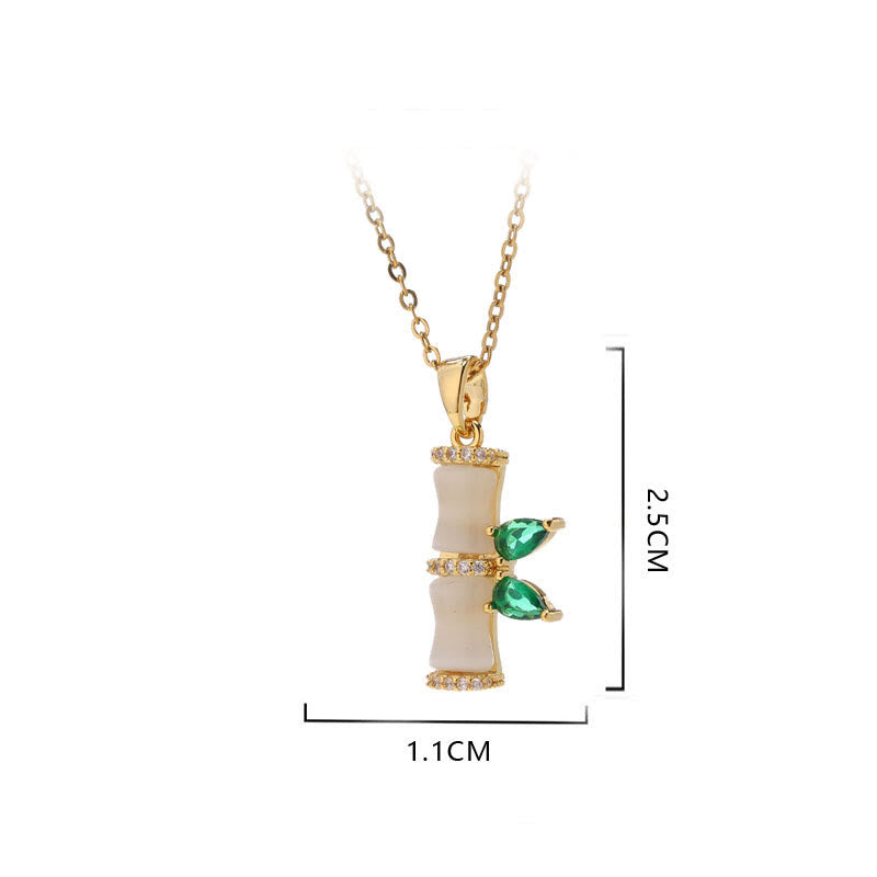 Buddha Stones 18K Gold Plated Chalcedony Bamboo Rhinestones Harmony Necklace Pendant Necklaces & Pendants BS 5
