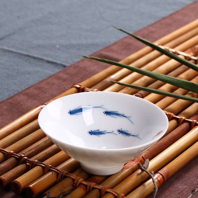 Buddha Stones Jingdezhen Blue and White Porcelain Koi Fish Ceramic Teacup Kung Fu Tea Cups Cup BS Four Koi Fish 8.5cm*3.5cm*60ml