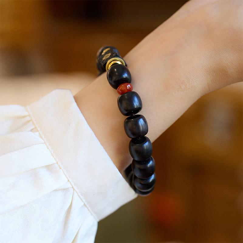 Buddha Stones Ebony Wood Auspicious Clouds Engraved Calm Bracelet Bracelet BS 4