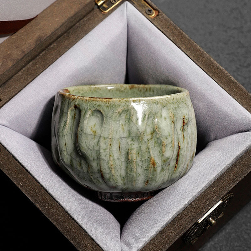 Buddha Stones Handcrafted Simple Cracked Ice Texture Chinese Jianzhan Ceramic Teacup Kung Fu Tea Cup Jian Zhan Tea Cup BS 8cm*6cm*110ml With Gift Box