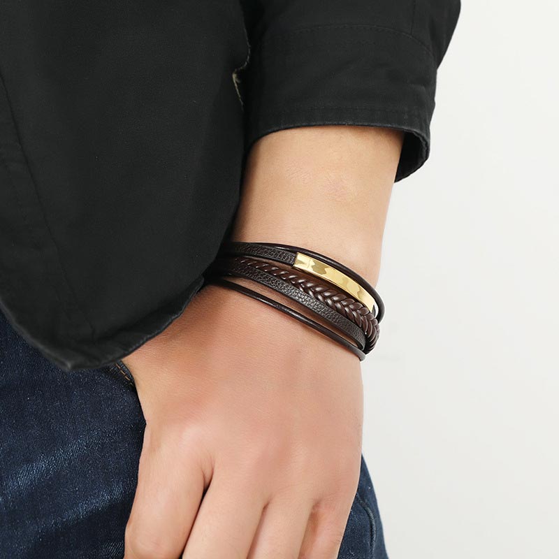 Buddha Stones Simple Design Titanium Steel Leather Luck Bracelet Bracelet BS 3