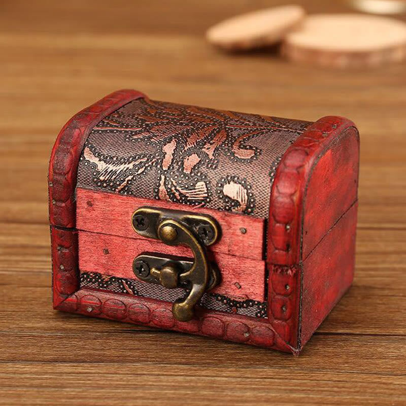 Buddha Stones Retro Small Wood Jewelry Box Lotus Golden Grape Copper Coin Daffodil Grass Flower Jewelry Storage Box Jewelry Box BS Grass Flower 8*6.5*6cm