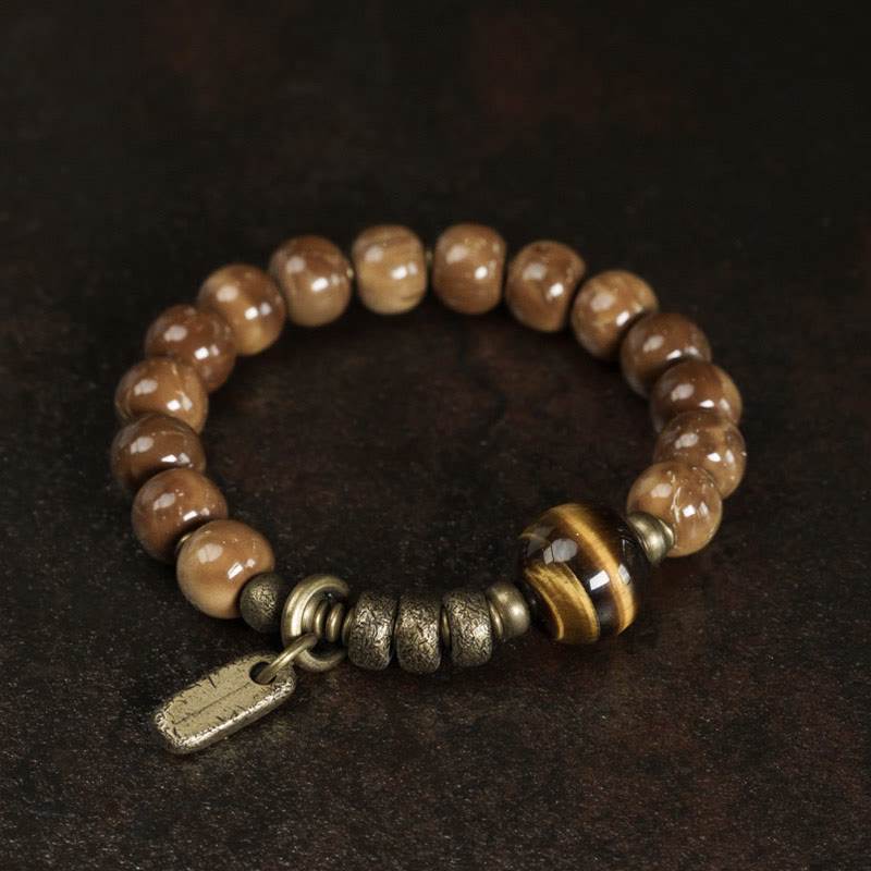 Buddha Stones Kuka Seed Tiger Eye Gold Sheen Obsidian Copper Wealth Luck Bracelet Bracelet BS 3