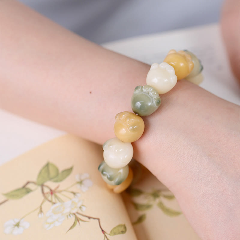 Buddha Stones Multilayered Bodhi Seed Cute Cat Paw Calm Harmony Bracelet Bracelet BS 5