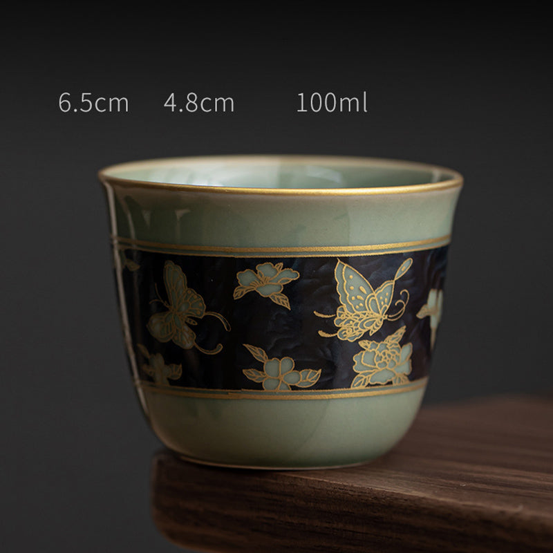 Buddha Stones Butterfly Flower Lotus Koi Fish Plum Blossom Ceramic Teacup Kung Fu Tea Cup 100ml Cup BS Butterfly Flower 6.5cm*4.8cm*100ml