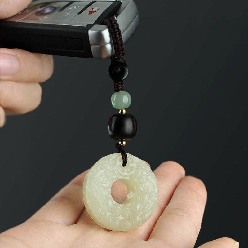 Buddha Stones PiXiu Jade Peace Buckle Abundance Wealth Key Chain Key Chain BS Jade (Prosperity ♥ Abundance)