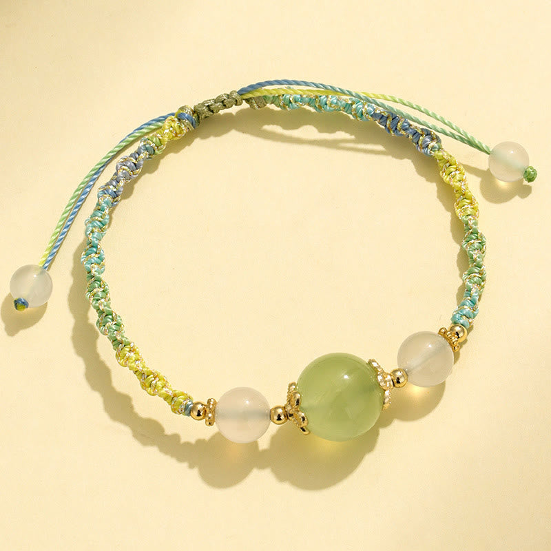 Buddha Stones Strawberry Quartz Pink Crystal Prehnite White Agate Bead Healing Rope Bracelet 12