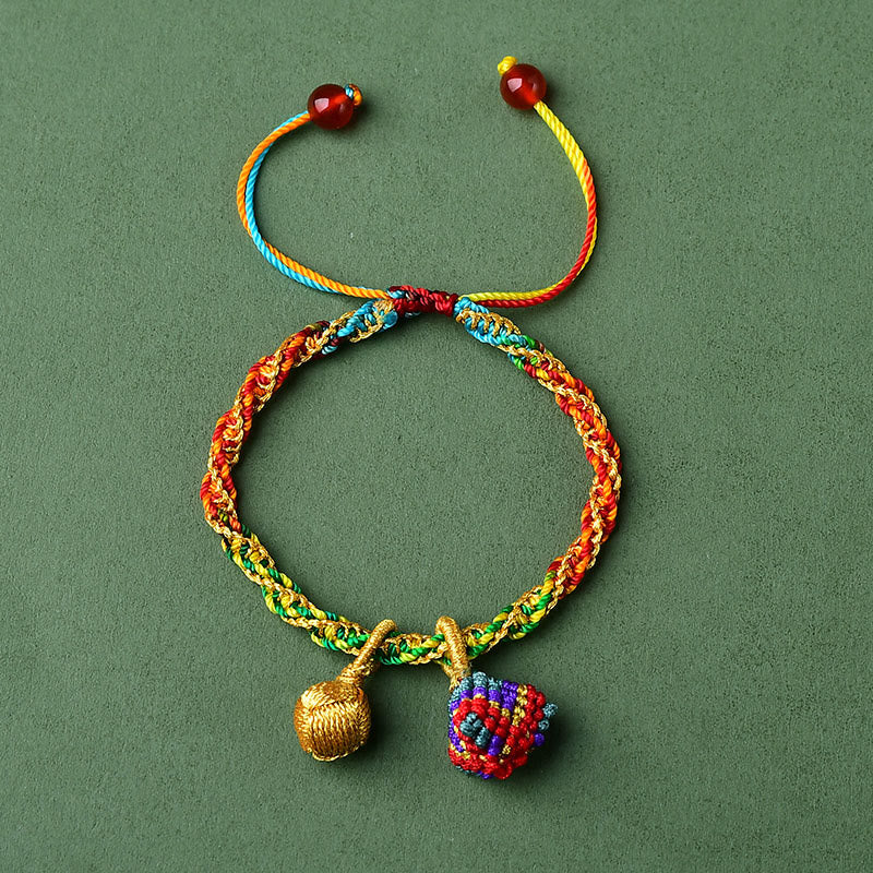 Buddha Stones Colorful Rope Luck Handmade Zongzi Golden Ball Charm Bracelet Bracelet BS Colorful Zongzi Golden Ball Adult(Wrist Circumference 16-19cm)