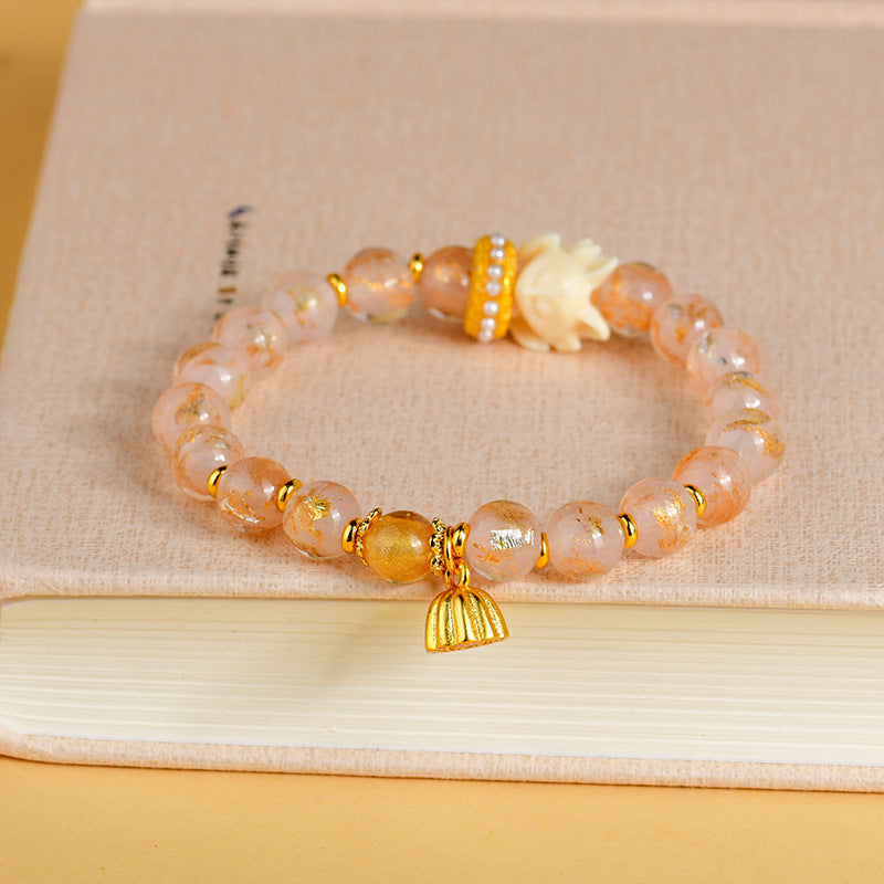 Buddha Stones Tibetan Incense Ash Liuli Glass Bead Lucky Nine-Tailed Fox Lotus Charm Bracelet Bracelet BS 1