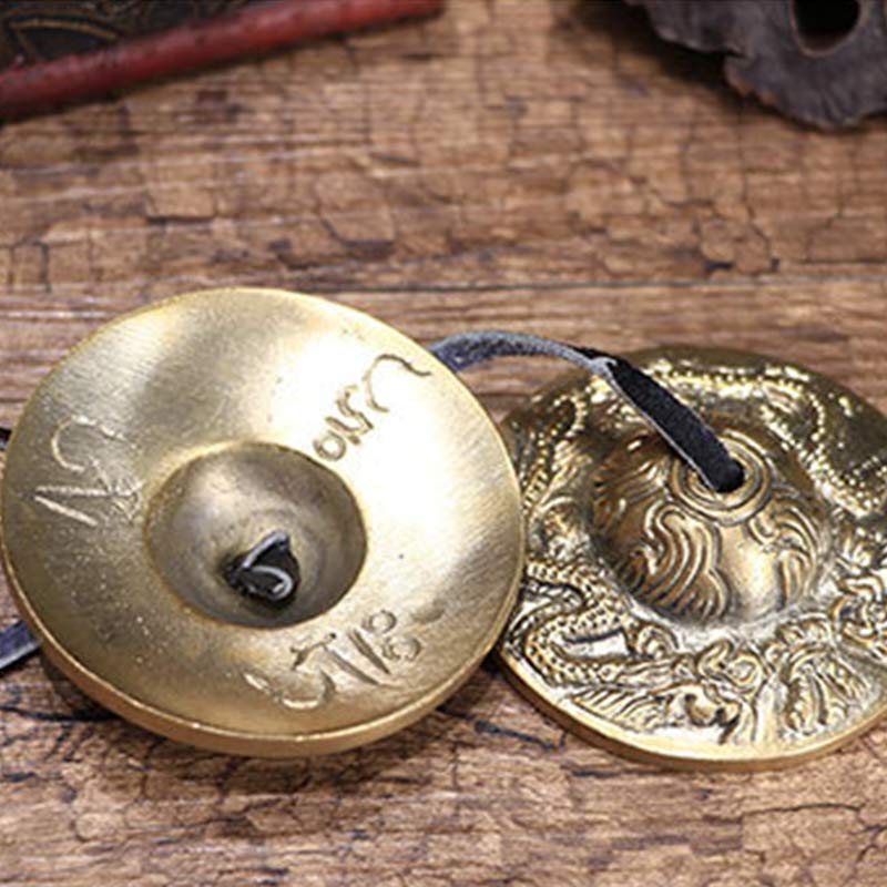 Buddha Stones Tibetan Tingsha Bell Six True Words Dragon Copper Balance Decoration With Bag Buddhist Supplies BS 17