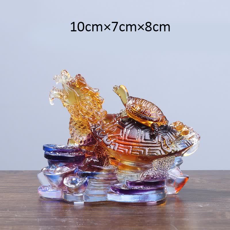Buddha Stones Feng Shui Dragon Turtle Coins Handmade Liuli Crystal Luck Art Piece Home Office Decoration Decorations BS Colorful Medium