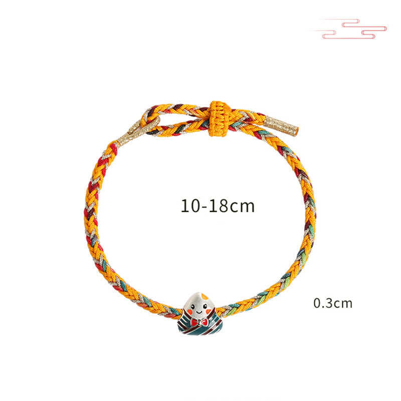 Buddha Stones 925 Sterling Silver Dragon Boat Festival Zongzi Pattern Luck Handmade Multicolored Rope Child Adult Bracelet Bracelet BS 12