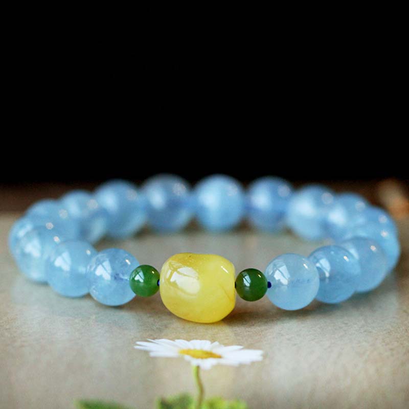 Natural Aquamarine Amber Beads Serenity Healing Bracelet Bracelet BS 7