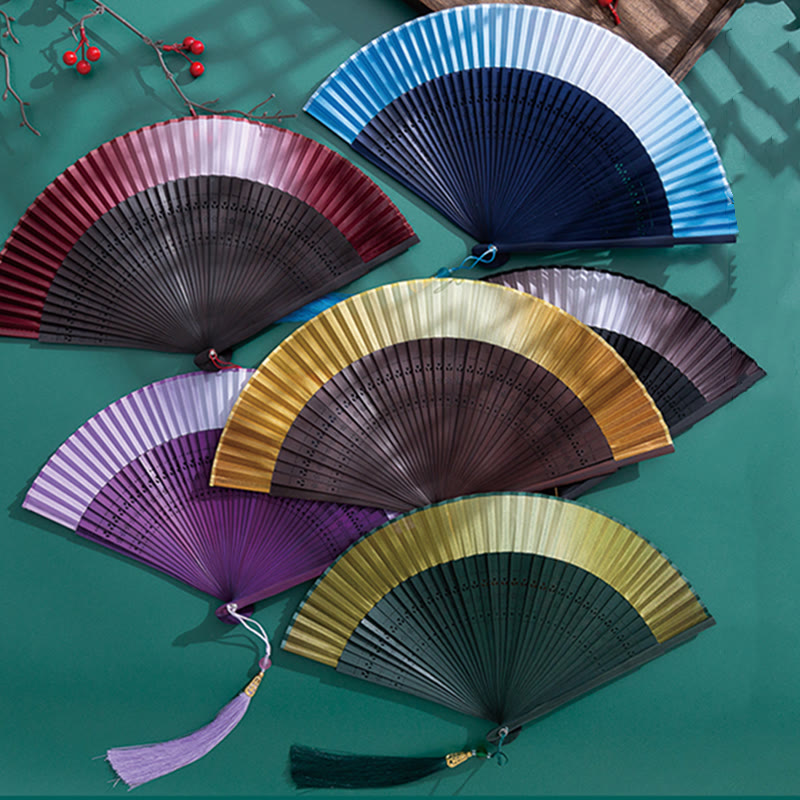 Buddha Stones Gradient Handheld Silk Bamboo Folding Fan