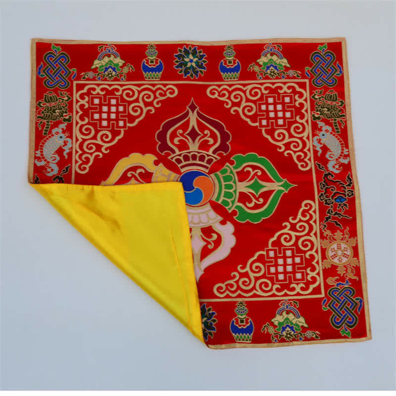 Buddha Stones Flower Endless Knot Prayer Altar Mat Healing Meditation 8 Auspicious Symbols Mat Table Runner Prayer Altar BS 29