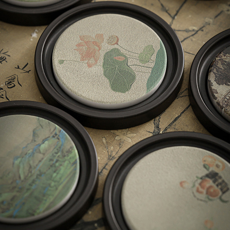 Buddha Stones Plum Blossom Peach Heart Sutra Loquat Magnolia Persimmon Ceramic Cup Mat Pad Coaster Kung Fu Tea Mat Cup Mat BS 19