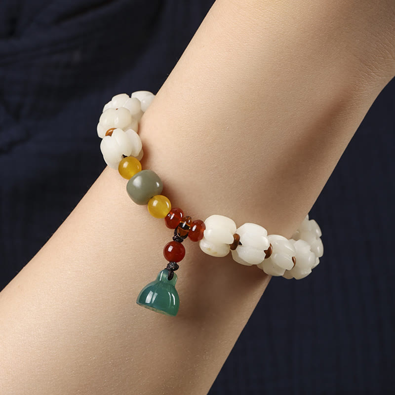 Buddha Stones Natural Bodhi Seed Red Agate Bodhi Calm Harmony Engraved Pumpkin Bead Lotus Bracelet Bracelet BS 2