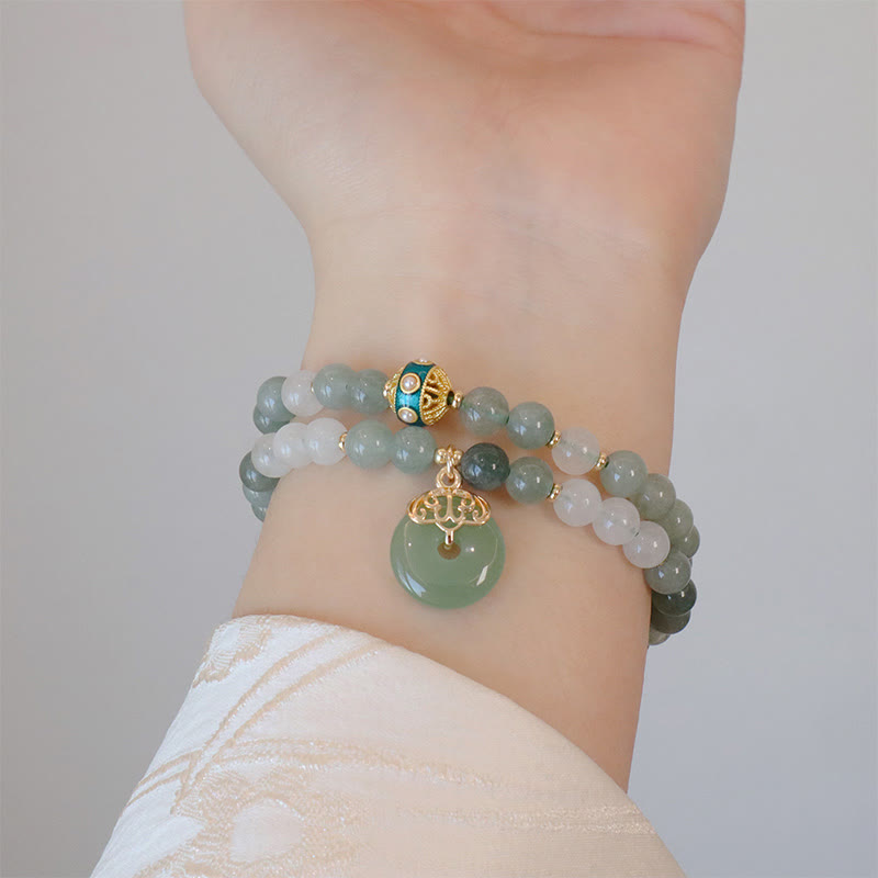 Buddha Stones Single Double Layer Jade Peace Buckle Luck Bracelet Bracelet BS 10