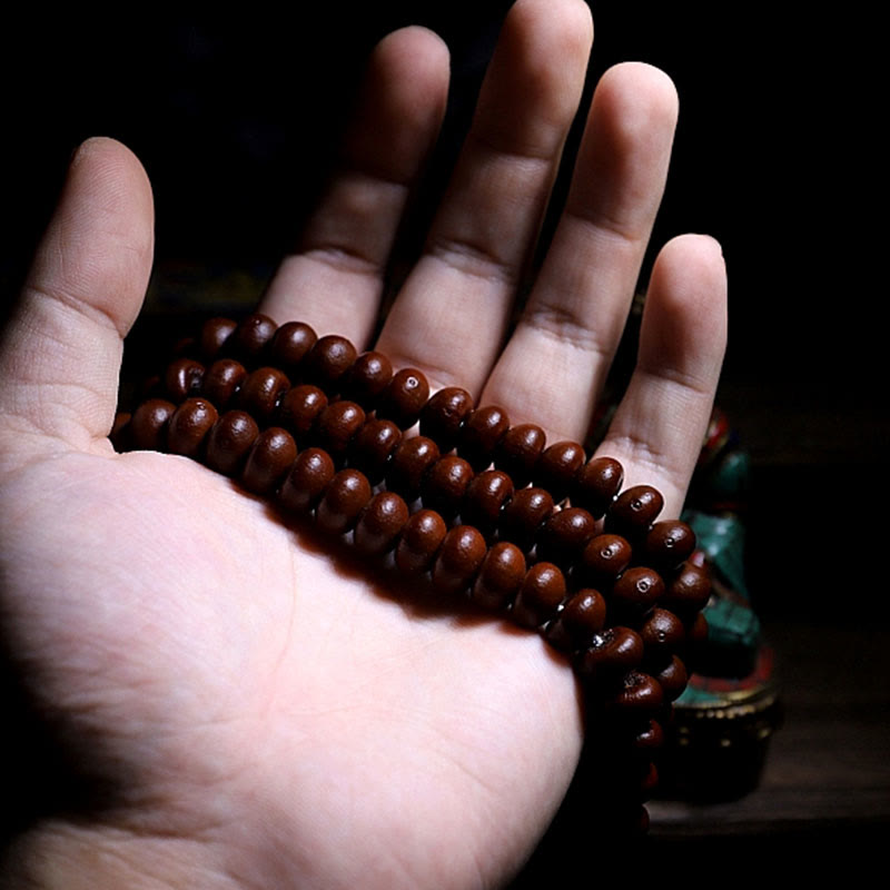 Buddha Stones Natural Tibet 108 Mala Beads Purple Bodhi Seed Three-eyed Dzi Bead Copper Dorje Harmony Bracelet Mala Bracelet BS 4
