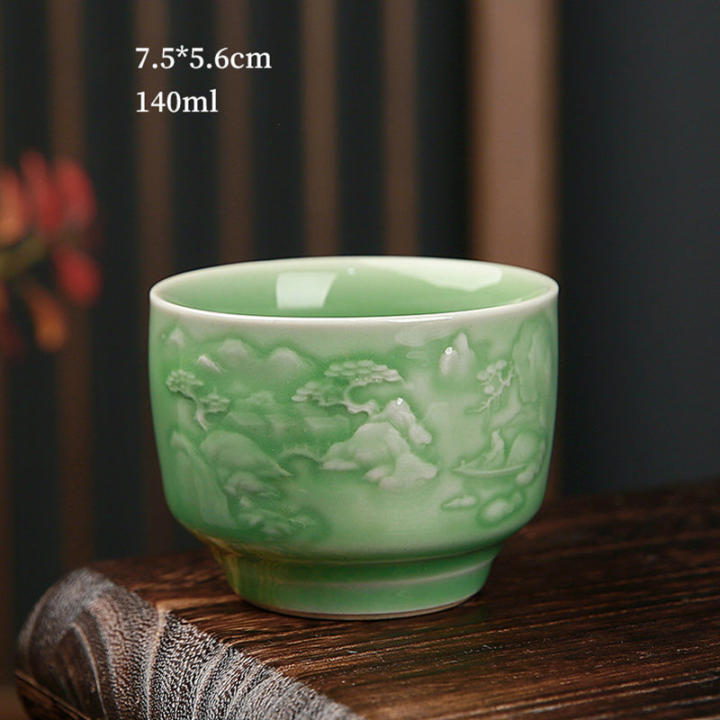Buddha Stones Trees Pavilion Mountains Rivers Pine Ceramic Teacup Kung Fu Tea Cup Cup BS Pine Trees 7.5cm*5.6cm*140ml