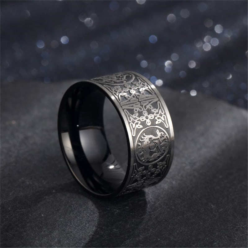 Buddha Stones Four Guardian Beast Dragon White Tiger Suzaku Basalt Carved Success Luck Ring Ring BS 3