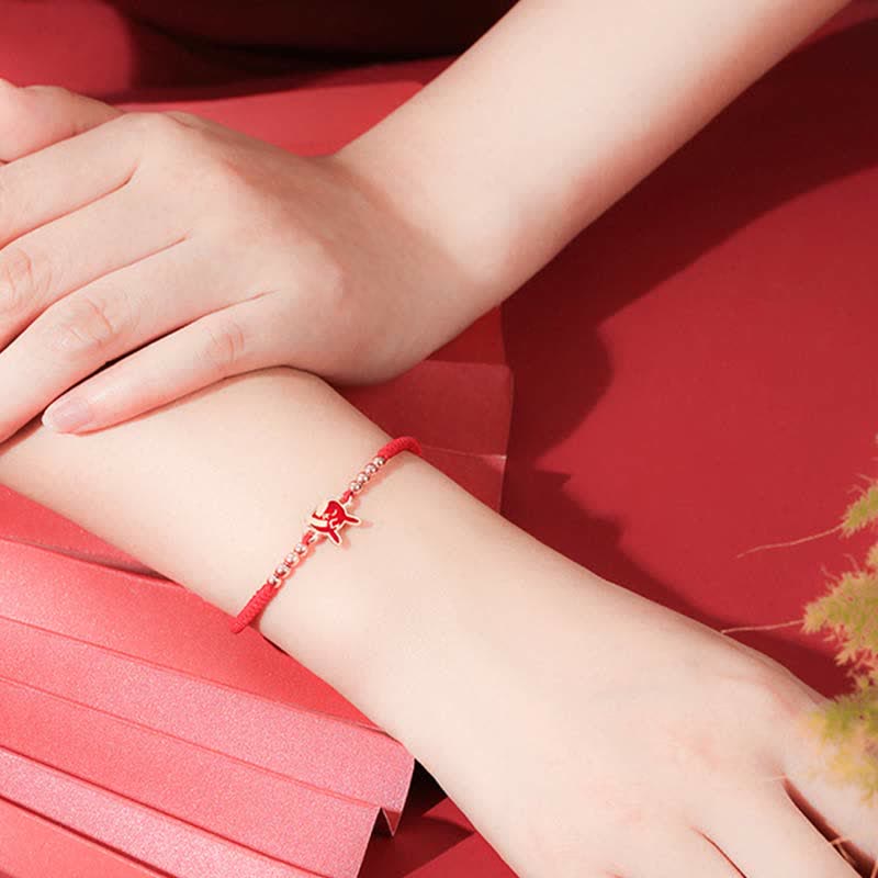 Buddha Stones 925 Sterling Silver Chinese Zodiac Luck Faith Discolor Red String Bracelet Bracelet BS 9