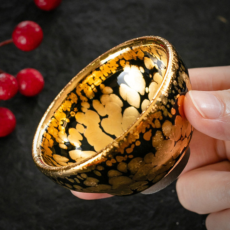 Buddha Stones 24K Gold Spot Pattern Chinese Jianzhan Ceramic Teacup Kung Fu Tea Cup Bowl With Gift Box Jian Zhan Tea Cup BS 2