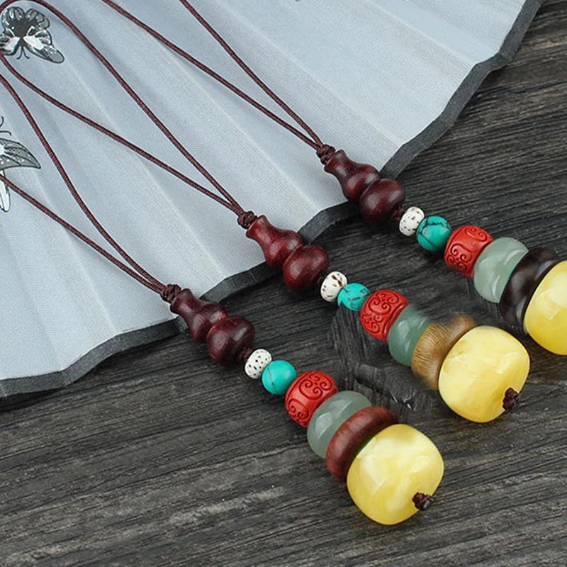 Buddha Stones Green Sandalwood Ebony Wood Gourd Seven Layer Pagoda Positive Phone Hanging Decoration Phone Hanging Decoration BS 12