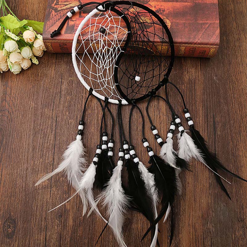 Buddha Stones Yin Yang Dream Catcher Circular Net with Feathers Balance Decoration Decorations BS 16
