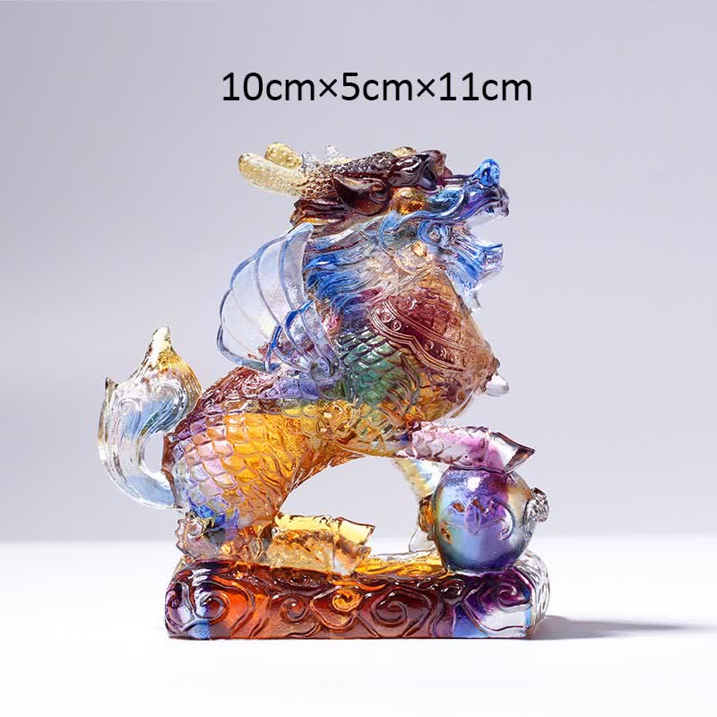Buddha Stones Feng Shui Kirin Handmade Liuli Crystal Art Piece Fortune Home Office Decoration Decorations BS Colorful Kirin&Ball