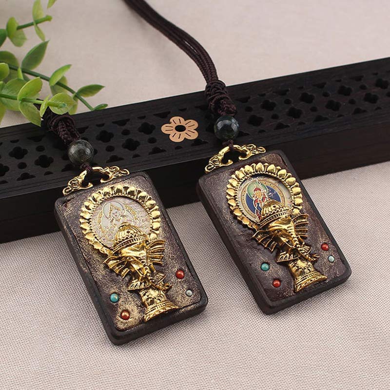 Buddha Stones Ebony Wood Elephant God of Fortune Buddha Blessing Necklace String Pendant Necklaces & Pendants BS 2